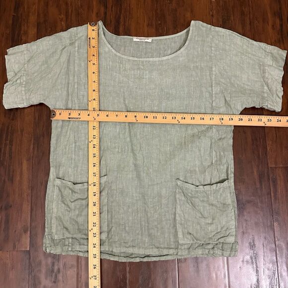 FRANCESCA BETTINI Linen Top w Patch Pockets Sage Green SS Lagenlook Peasant - Picture 8 of 8